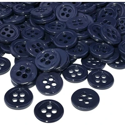 Immagine di AERZETIX C56505 Set di 100 bottoni per cucire rotondi Ø11.5x2mm 18L L18 con 4 fori colore blu indaco in plastica apertura 2mm merceria cucito abbigliamento moda maglia decorazione