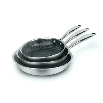 Immagine di Qdesign 3 pentole a induzione Set di padelle multistrato rivestite antiaderente 20, 24 e 28 cm con manico in acciaio inox per tutti i piani cottura Senza PFOA Argento