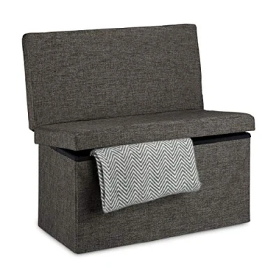 Immagine di relaxdays Panca Pieghevole con Schienale, Sgabello, Coperchio e Contenitore, in Lino, HxLxP: 73x76x38 cm Marrone