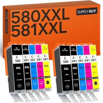 Immagine di 10 Cartucce per Stampante XXL compatibile con Canon PGI 580 CLI 581 Pixma TR7500 TR7550 TR8500 TR8550 TS6100 TS6150 TS6151 TS6200 TS6250 TS6251 TS6350 TS6351 TS705 TS9540 TS9550 TS9551c
