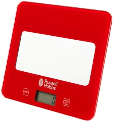 Immagine di Russell Hobbs RH01571AR Bilancia da cucina digitale, max 5 kg, misure imperiali/metriche, pannello touch, display LCD, piattaforma in vetro, batterie incluse, anni di garanzia, rosso