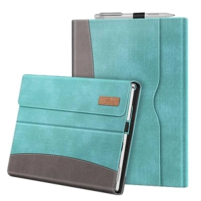 Immagine di FINTIE Custodia per Microsoft Surface Pro 7+ / 7 6 5/ 4 3 [Multi angli] Portfolio Business Cover con Tasca, Compatibile Tastiera Type, Turquoise/Marrone