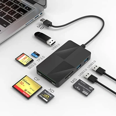 Immagine di 8 in 1 USB 3.0 Lettore Schede SD TF CF MS Card Reader, A di Memoria Adattatore 5Gbps con Extra 3 porte USB, Mini per SDXC SDHC CFI Micro