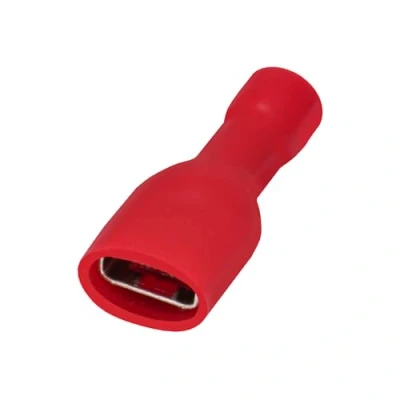 Immagine di Heschen Terminale femmina a sgancio rapido in vinile completamente isolato, 6,3 x 0,8 mm, per cavi da 0,5 1,5 mm² (22 16 AWG), rosso, confezione 100