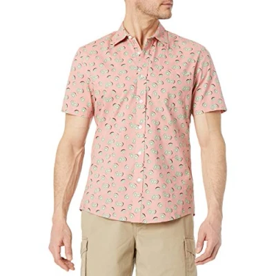 Immagine di Amazon Essentials Camicia Slim Fit A Maniche Corte con Bottoni E Stampa Uomo, Rosa Frutta, XL