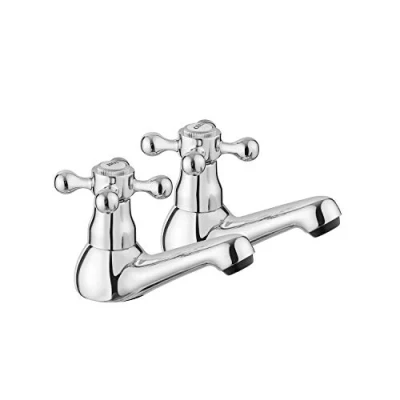 Immagine di JASSFERRY Coppia di rubinetti tradizionali vittoriani per lavabo da bagno 1/4 giro a croce caldo e freddo 1/2&quot; rubinetto in ottone cromato lucido set 2
