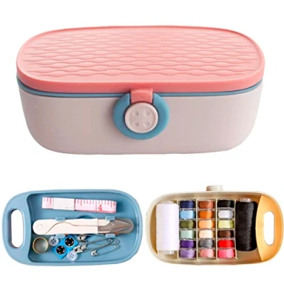 Immagine di kit da cucito, cucito portatile per adulti, scatola in plastica, di aghi e fili, accessori forniture cucire