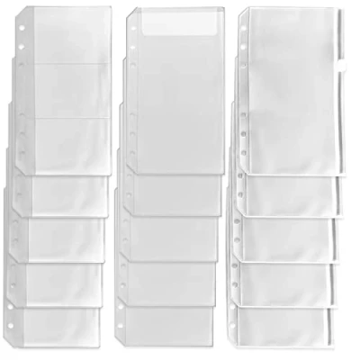 Immagine di DY.2ten 15 tasche per raccoglitori formato A6, cartelle traslucide con cerniera a 6 fori, tasca cerniera, 3 tasche, trasparente coperchio, tre tipi