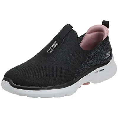 Immagine di Skechers Go Walk 6 Glimmering, Scarpe da ginnastica Donna, Tessuto Nero Con Finiture Rosa, 36.5 EU