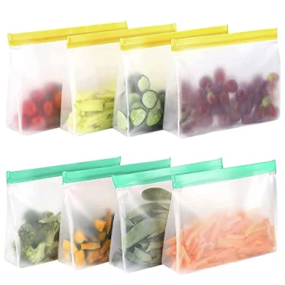 Immagine di Confezione da 8 sacchetti in silicone riutilizzabili, con chiusura a fondo, cerniera, per conservare verdure, latte, snack, carne, PEVA
