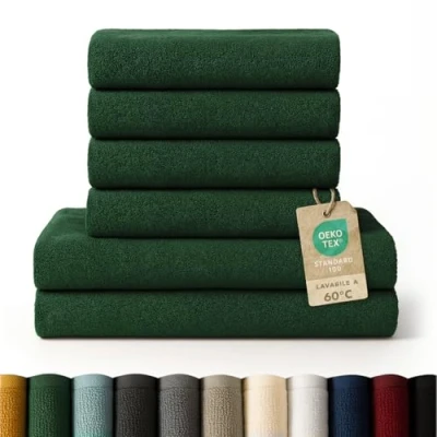 Immagine di Blumtal Asciugamani Bagno, Super Assorbenti, 100% Cotone Certificato Oeko Tex 100, Set da 2 Teli Bagno (70x140cm) + 4 (50x100cm), Verde Scuro
