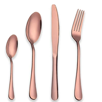 Immagine di Berglander set di posate 24 pezzi, acciaio inossidabile con placcato in titanio oro rosa, rame color, lusso per matrimoni, feste, servizio 6
