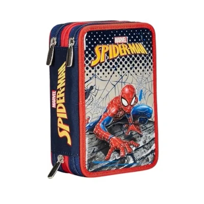 Immagine di Seven Astuccio 3 Scomparti, SPIDER MAN, Rosso, Triplo Scomparto, Completo di Matite, Pennarelli, Colori, Accessori Zaino, Elementari, Medie