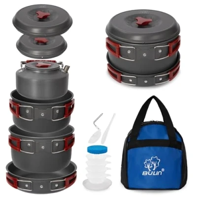 Immagine di Bulin Set di pentole da Campeggio Cucina in Alluminio Leggero con Zaino Spalla per