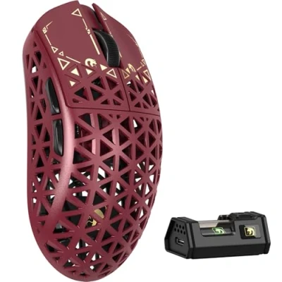 Immagine di MAMBASNAKE M5 Ultra Carbon Fiber Mouse da Gioco Wireless 8000Hz con Fino a 42000 DPI, Sensore PAW3950MAX, 39g Ultraleggero, Chip Nordic 52840, Wireless/BT/Cablato 2,4GHz, per PC/Xbox/PS/Mac Rosso