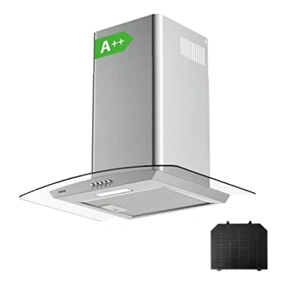 Immagine di Ciarra Cappa Aspirante Inclinata 60cm Classe A++ 350m3/h da Cucina a 3 Velocità Filtri Carbone Inclusi Parete Evacuazione o Riciclo Nera