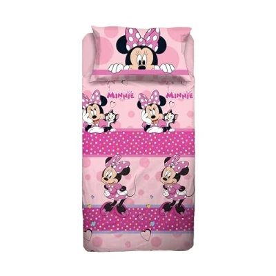 Immagine di Minnie Mouse, Set Lenzuolo Letto Piazza E Mezza, Completo Mezza Disney, Sopra, Con Angoli, Federa, Rosa, 100% Cotone, Prodotto Ufficiale