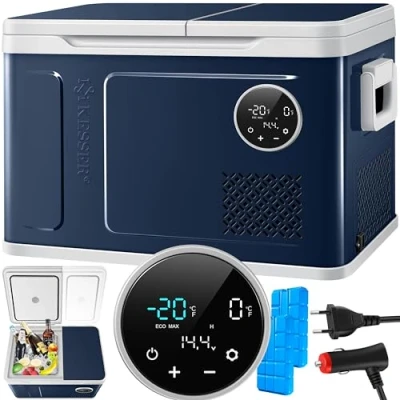 Immagine di KESSER® Compressore Frigorifero Box 2 in 1 Doppia Zona, e Congelatore Elettrico, LED Touch 12/24 V 230 V, Raffreddamento fino a 20 , Blu Navy/Grigio, 31 Litri