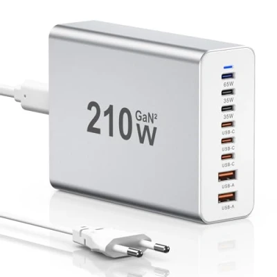 Immagine di Caricabatterie USB C, adattatore di alimentazione C 210W a 8 porte GaN PD 3.0 con multipla compatibile iPhone 12/13/14/15 serie/MacBook Pro/Air/Samsung Galaxy S23/S22/S21