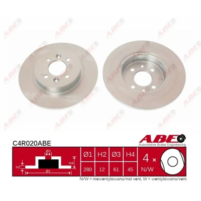 Immagine di ABE C4R020ABE Disco freno Assale posteriore 280 12 4 100 pieno RENAULT: Kangoo I Express,