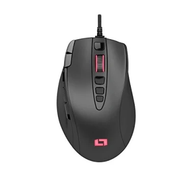 Immagine di Lioncast LM15 Gaming Mouse con 13 Pulsanti programmabili (Illuminazione LED RGB, sensore Ottico PAW3327, 6200 DPI) Design ergonomico, Palm Grip Sistema di Regolazione del Peso per FPS, RTS e MOBA