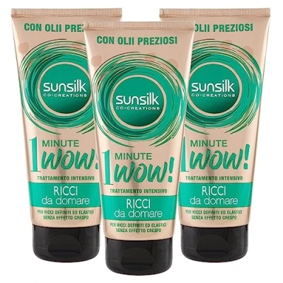 Immagine di Sunsilk Trattamento Intensivo 1 Minute Wow Ricci da Domare Maschera per Capelli con Oli Preziosi Anti Effetto Crespo 3 Flaconi 180ml