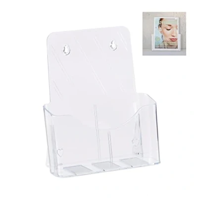 Immagine di relaxdays Depliant, Formato A4, da Appendere e Appoggiare Acrilico, Porta Opuscoli, HxLxP 27x24x10 cm, Trasparente, 1 Pz