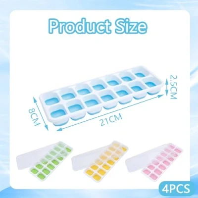Immagine di 4 stampi per cubetti di ghiaccio, ghiaccio con coperchio, 14 griglie in silicone