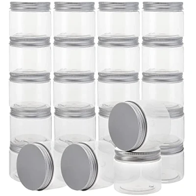 Immagine di JOIKIT Confezione da 24 barattoli in plastica trasparente 250 ml con coperchi alluminio, a bocca larga, coperchio, per fai te, artigianato, perline, spezie, noci