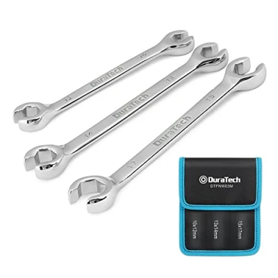 Immagine di DURATECH Chiave ad Anello Aperta, Aperte Chiavi Aperto, Esagonale a 2 Bocche Aperte, 3 pezzi, 10 x 12 mm, 13 14 15 17 in Acciaio al Cromo Vanadio, con Borsa Rullo