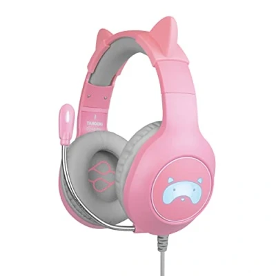 Immagine di FRTEC Cuffie da gioco TANOOKI rosa con cavo staccabile Cat Ears e luce LED RGB per PS5, PS4, Xbox Series, XS, One, Nintendo Switch, PC, Mac