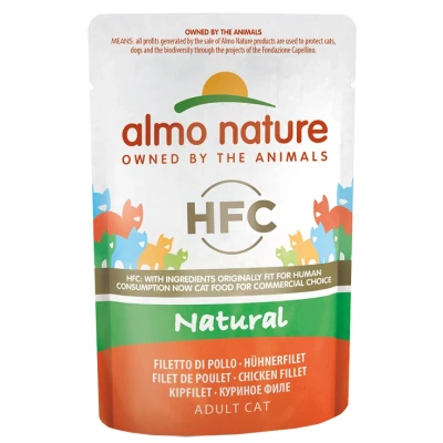 Immagine di Almo Nature HFC Natural per Gatti Adulti Cibo Umido con 100% Filetto di Pollo Fresco Qualità HFC. Pacco da 24 Bustine x 55g cad.