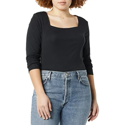 Immagine di Amazon Essentials T Shirt Aderente con Scollo Quadrato A Maniche Lunghe Donna, Nero, XS