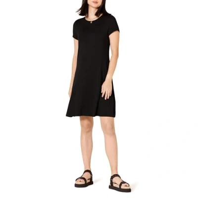 Immagine di Amazon Essentials Abito Swing a Maniche Corte con Scollo Ampio (Taglie Forti Disponibili) Donna, Nero, M