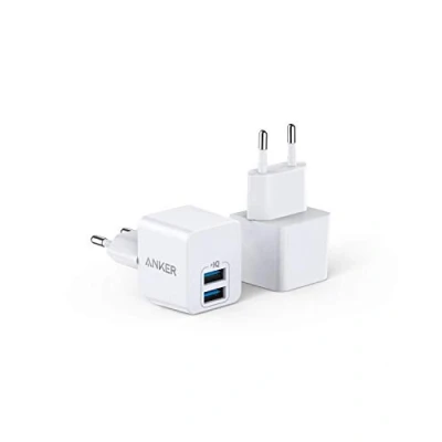 Immagine di Anker caricatore USB PowerPort Mini da parete doppio 2 pezzi, estremamente compatto, 2,5 A di potenza per iPhone XS/XS Max/XR/X/8/7/6/Plus, iPad Pro/Air 2/Mini 4, Samsung e molti altri