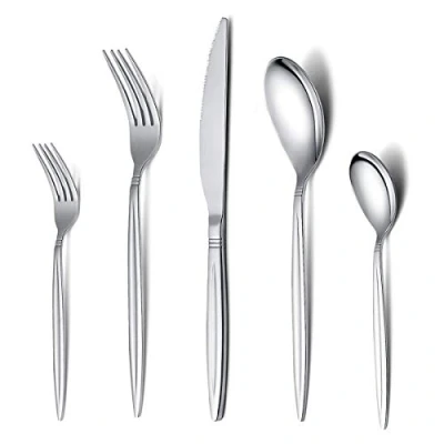 Immagine di HOMQUEN Set di Posate per in Argento da 30 Pezzi, Utensili Acciaio Inossidabile 6, Finitura a Specchio, Lavabile Lavastoviglie (Argento)