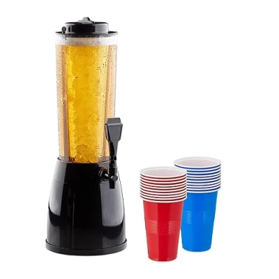 Immagine di Relaxdays Spillatore di Birra da Tavolo, 2,5 L, Sistema Raffreddamento, Dispenser con Rubinetto, 20 Bicchieri, Colorato, Plastica, 52 x 18 24 cm