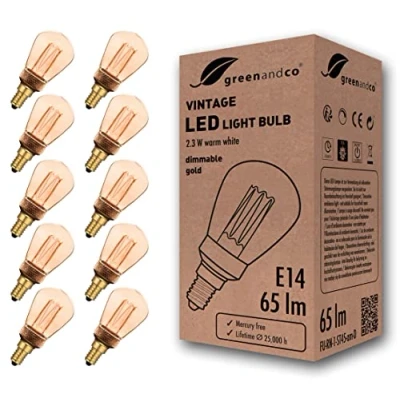 Immagine di greenandco 10x lampadina a LED dimmerabile di design vintage in stile retrò E14 ST45 2,3W 65lm 1800K 320 230V, ambra, nessun sfarfallio