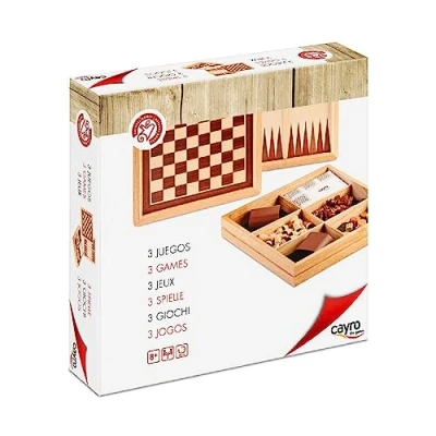 Immagine di Cayro Scacchi, Dama E Backgammon + 7 Anni Legno Giochi Da Tavolo Bambini Adulti Tabellone Reversibile Con Scatola Per Pezzi 2 Giocatori
