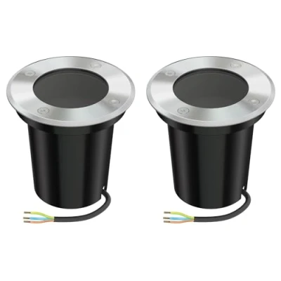 Immagine di ledscom.de 2 pz. luce da incasso a terra BOLI per esterni, IP67, acciaio inox, rotonda, 108mm Ø, 1x GU10 max. 15W