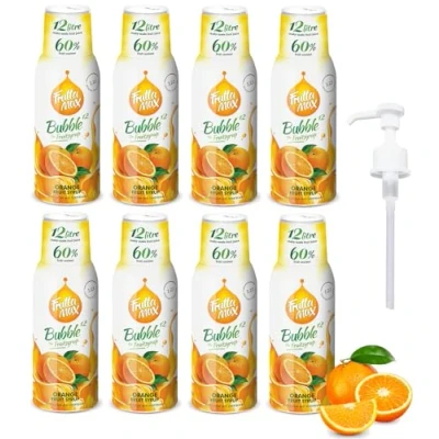 Immagine di 8 x FruttaMax Concentrato Sciroppi di frutta Meno zucchero con il 60% contenuto adatto per macchina bibite (8 500 ml) Arancia)