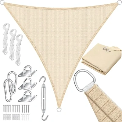 Immagine di KESSER® Tenda a vela, parasole, paravento Tessuto HDPE idrorepellente e antivento, robusto stabile per ombreggiare il giardino, balcone o terrazzo, Crema, 5x7x7m