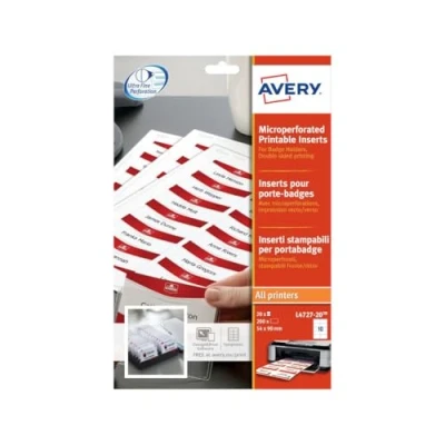 Immagine di Avery Inserti Badge microperforés Stampa Laser, a getto d&#039; inchiostro bianco 54 x 90