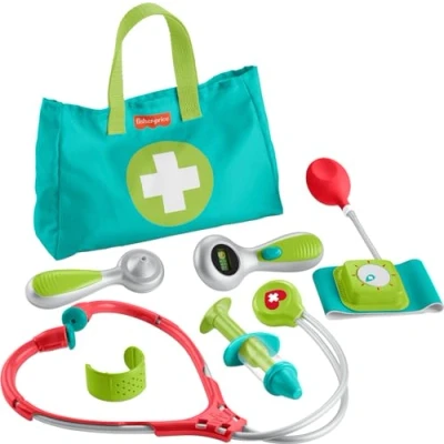 Immagine di Fisher Price Borsa del Dottore, playset interattivo per Il Gioco da Medico con 7 Accessori a Tema tra Cui stetoscopio, termometro, Benda e in Tessuto, Giocattolo Bambini, 3+ Anni, HYH26
