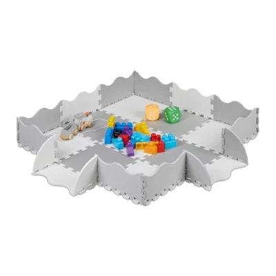 Immagine di Relaxdays Tappeto Puzzle in 25 Parti, Gommapiuma Eva, Atossico, 3 x m, con Bordo Rialzato, Antiurto, Grigio/Bianco, 80% 20% plastica, Set di