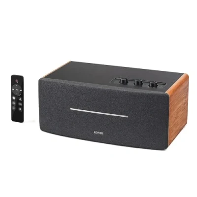 Immagine di Edifier D12 Altoparlante stereo Bluetooth integrato da tavolo senza fili per computer desktop 70 Watt RMS con uscita linea subwoofer, custodia in legno