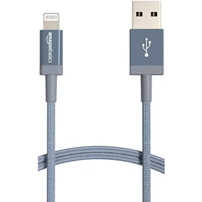 Immagine di Amazon Basics Cavo di ricarica USB a Lightning, certificato MFi, in nylon intrecciato, per iPhone, grigio scuro, 1.8 m
