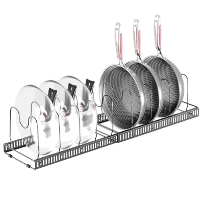 Immagine di Porta coperchi Pentole, Organizer Padelle con 10 Scomparti Regolabili, Salvaspazio, Portacoperchi Allungabile, Contenitore da Cucina per padelle, e Piatti
