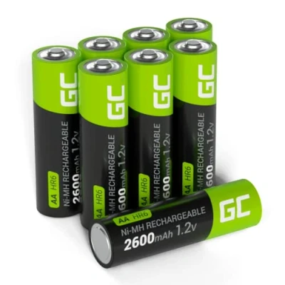 Immagine di Green Cell 2600 mAh, 1,2 V, 8 batterie AA precaricate NI MH, AA/Mignon, pronte all&#039;uso, bassa autoscarica, batteria ricaricabile, senza effetto memoria