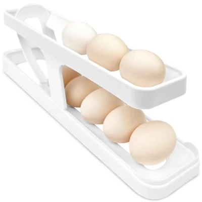 Immagine di Maxentico Porta Uova da Frigo, Portauova Frigorifero, Contenitore Uova, Scorrimento Portauovo, Contenitori Dispenser per 2 Livelli, Rotolante Distributore Automatico di Bianco
